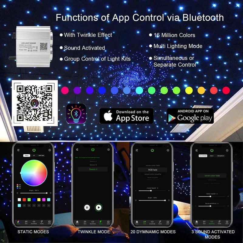 AKEPO 16W Car Home Dual-Head Twinkle Fiber Optic Light Engine, Twinkle+APP Control+Music Activated+28-Key Remote for Starlight Headliner Kit - Image 2
